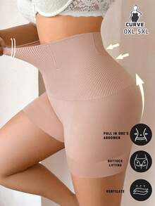 Plus Size Women High Waist Seamless Shaping Shorts - Apricot - View 5