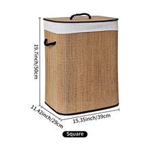 سلة غسيل كبيرة السعة قابلة للطي من البامبو مع غطاء ومقبض، تخزين موفر للمساحة للحمام وغرفة الغسيل والنوم - بني - مشاهدة 10
