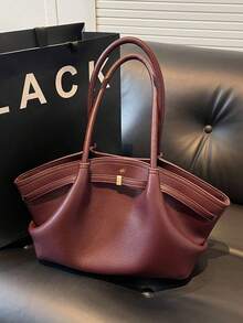 1 Túi đeo vai hình bánh bao thời trang cao cấp dung tích lớn, Túi tote đi làm hàng ngày, Túi xách cổ điển tối giản có dây đeo, Thích hợp cho bé gái, phụ nữ, sinh viên đại học, nhân viên văn phòng, Tuyệt vời cho công việc, kinh doanh, đi làm, đi học - Màu Đỏ Sâu - Xem 3