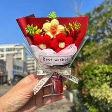Handmade Mini Knitted Flower Bouquet, Creative Gift For Teachers' Day, Friends, Everlasting Floral Arrangement