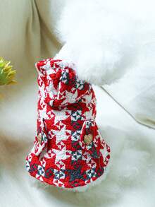 1pc Pet Clothes, Dog/Cat Apparel For Small Dogs/Puppies, Cute Happy Puppy/Kitten Outfit, Small Dog Autumn/Winter Warm Comfortable Houndstooth Windbreaker - Red