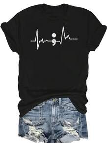 Camiseta de concienciación sobre la prevención del suicidio con diseño de latido de corazón y punto y coma, para mujer y unisex, de verano, casual, transpirable, de cuello redondo, de manga corta, de estilo urbano y versátil, adecuada para adolescentes y adultos - Negro - Ver 1