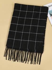 1pc Autumn/Winter New Men's Couple British Style Tassel Warm Scarf, Fashion Streetwear Soft Comfortable Shawl Suitable For Daily Use - Black - View 5