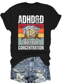Camiseta con patrones interesantes para mujer y unisex, de verano, casual, transpirable, con cuello redondo, manga corta, estilo urbano y versátil, adecuada para adolescentes y adultos - Negro - Ver 1