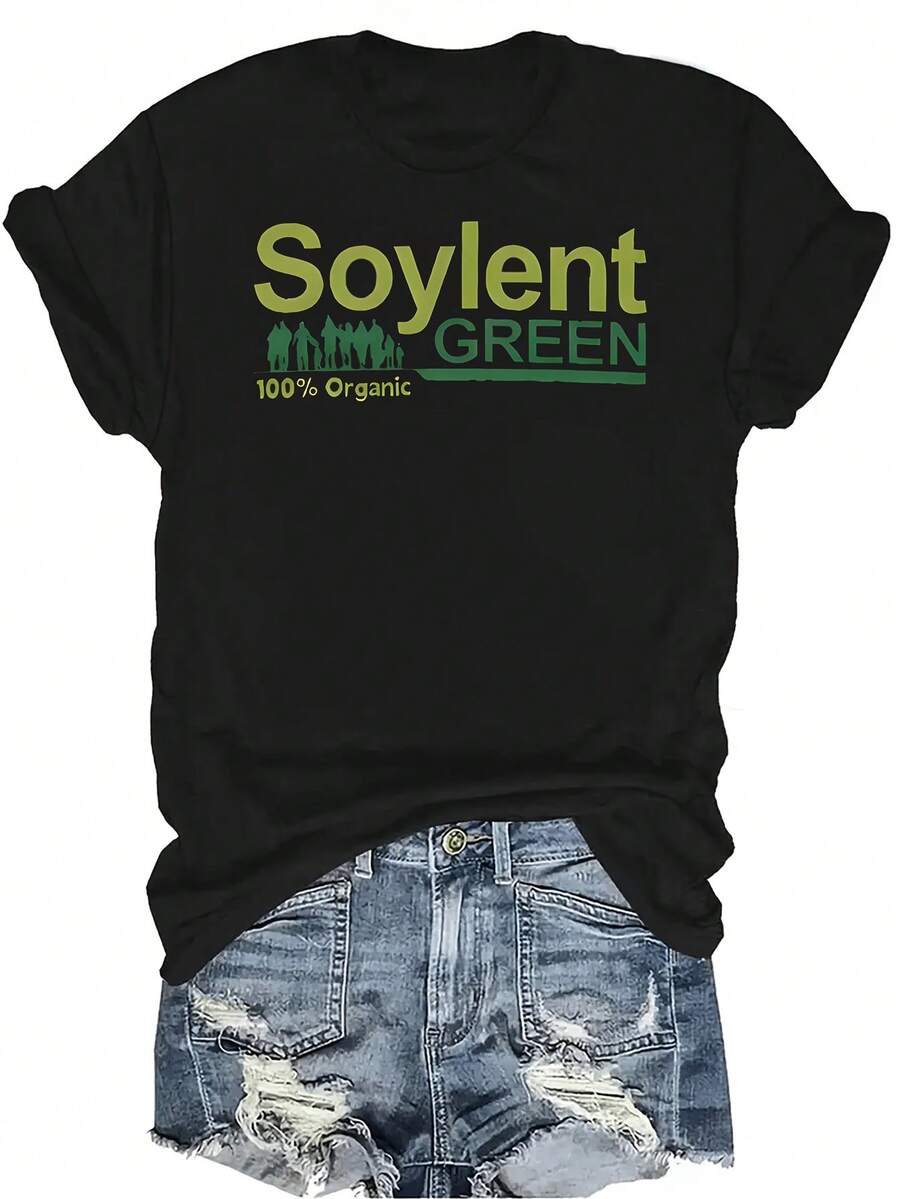 Camiseta con patrones interesantes para mujer y unisex, de verano, casual, transpirable, con cuello redondo, manga corta, estilo urbano y versátil, adecuada para adolescentes y adultos - Negro - Ver 1
