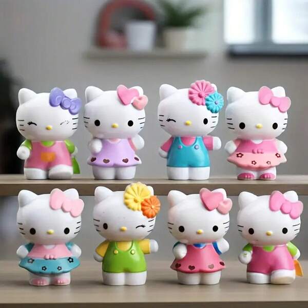 Sanrio 1/2/4/8 Stücke Sanrio 8-teiliges Hello Kitty Mini Figuren Set, Büro- und Heimdekoration Tischfigur Ornament für Auto oder Sammlerstück - perfekte Geschenkidee zu Geburtstag, Valentinstag, Halloween, Weihnachten, Herbstdekoration