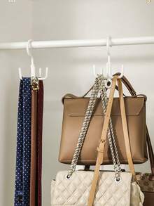 2 piezas Percha multifunción de 5 ganchos, organizador de armario ahorra espacio, puede colgar corbatas, cinturones, bufandas, bolsos, rotación de 360°, sin necesidad de taladrar, diseño minimalista blanco, se adapta a varios armarios - Multicolor - Ver 8