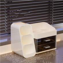 Trapezoid Multifunctional Storage Rack, Stackable Desktop Stationery Organizer Box For Student Dorm Desk Office Supplies Pen Holder Office Accessories - Multicolor - View 3