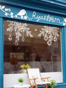 1 pieza Pegatinas navideñas para ventanas de doble cara - 38,0 cm X 59,99 cm con diseño de copos de nieve y campanas, pegatinas de PVC reutilizables y estáticas, película adhesiva de alta definición, adecuadas para decoraciones festivas, fáciles de aplicar y retirar, acabado mate, excelentes para decoraciones navideñas de ventanas - Blanco - Ver 1