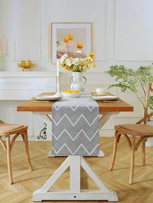 1pc Gray Geometric Wave Pattern Table Runner, Bohemian Minimalist Style, Machine Washable, Suitable For Sideboard, Shoe Cabinet, Cabinet Cover, Kitchen, Dining Room, Dining Gathering, Picnic, BBQ, Camping, Outdoor, Holiday, Party Decor, Home Decor, All Seasons, Autumn Decor