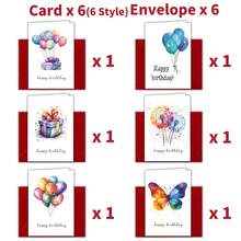 6 طقم بطاقات عيد ميلاد ملونة بألوان نمط مائية مع مغلفات، بطاقات ملاحظات فارغة لعيد الميلاد بكميات كبيرة للعائلة والأصدقاء والزملاء