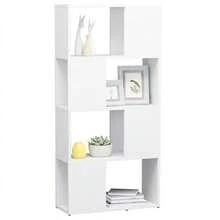 Librería/Divisor de ambientes Larryhot de madera de ingeniería blanca, resistente y duradera, fácil de montar, estilo decorativo, adecuadA, Para guardar adornos, figuras, libros, artículos pequeños, etc. - Blanco - Ver 4