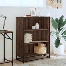 Librería Larryhot roble marrón 80,5x35x107,5 cm de madera industrial, resistente y duradera, fácil de montar, estilo decorativo, adecuadA, Para guardar adornos, figuras, libros, pequeños objetos, etc. - Marrón - Ver 3