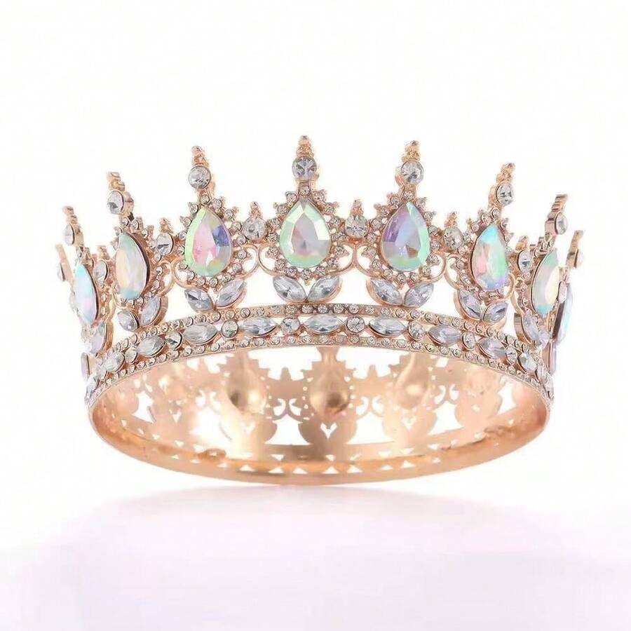 1 pieza Diadema de lujo con diseño de corona de cristal de agua decorativa para dama, decoración de corona real, tocado elegante para novia, evento, fiesta, vestido, coronas, tiara, corona de disfraz, guirnalda para el cabello, corona de flores, accesorio para el cabello, círculo para el cabello, tocado de boda