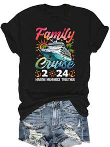 Camiseta con patrones interesantes para mujer y unisex, de verano, casual, transpirable, con cuello redondo, manga corta, estilo urbano y versátil, adecuada para adolescentes y adultos - Negro - Ver 1