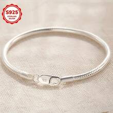 Vòng tay xương rắn bạc Sterling 925, phong cách tối giản, phù hợp cho nam và nữ, đeo hàng ngày và dự tiệc, quà tặng ngày lễ tình nhân, trang sức cho mọi mùa - Bạc - Xem 8