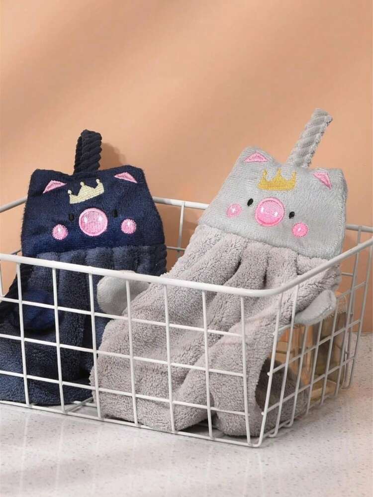 1pc Kids Cartoon Pig Hand Towel, Highly Absorbent, Hanging Hand Towel For Bathroom & Kitchen, Cute Washcloth - Multicolor - View 4