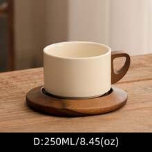 1 Set 250ml/8.45oz Cream-Color Thick Ceramic Coffee Mug With Saucer, Classic Straight Design, Heat-Resistant Handmade Coffee Cup, Highly Attractively Large Capacity Cup, Suitable For Coffee Art Tea Cup, For Home, Cafe And Gift - Multicolor - View 14