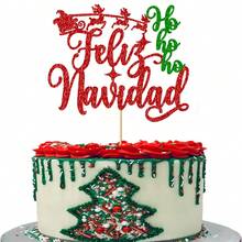 1 件 Feliz Navidad 蛋糕装饰 - 冬季圣诞快乐、新年快乐圣诞节假期夜间派对装饰 - 彩色 - 查看 1
