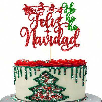 1 件 Feliz Navidad 蛋糕装饰 - 冬季圣诞快乐、新年快乐圣诞节假期夜间派对装饰