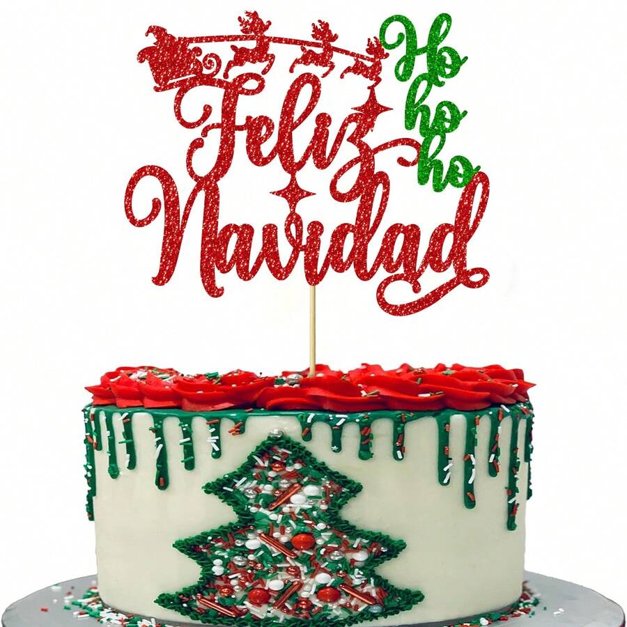 1 件 Feliz Navidad 蛋糕装饰 - 冬季圣诞快乐、新年快乐圣诞节假期夜间派对装饰 - 彩色 - 查看 1