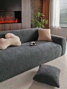 1 件双色提花毛绒沙发套，弹性柔软温暖冬季，宠物友好防滑防尘，适合单人/双人沙发/3 人座/4 人座沙发，包含 1 个配套枕套