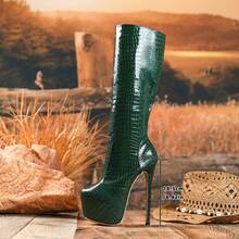 2025 European Style Crocodile Pattern Fashion Tall Boots, 17cm Fashionable Zipper Boots, Leg-Flattering