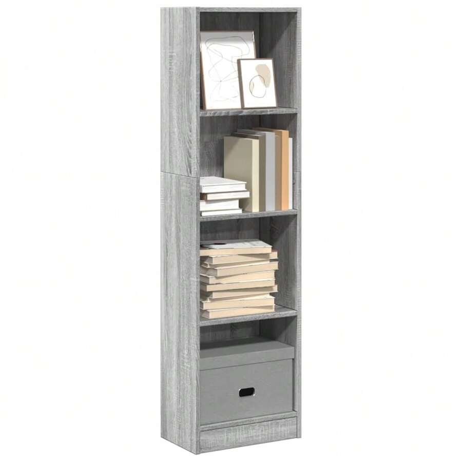 Librería Larryhot Sonoma Gris 40x24x143 cm Madera industrial, resistente y duradera, fácil de montar, estilo decorativo, adecuadA, Para guardar adornos, figuras, libros, pequeños objetos, etc. - Gris - Ver 1