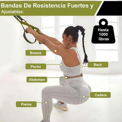 Equipo Entrenamiento de Suspensión Ajustable, Sistema de Gimnasio en Casa Correas de Ejercicio Suspendido Cuerda de Tracción Banda de Alta Resistencia para Fitness Viaje Interior , hasta 450kg