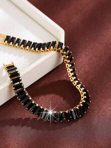 Luxury Style Black Rectangular Zirconia Bracelet Tennis Multicolor Bracelet Female Hand Jewelry Gift