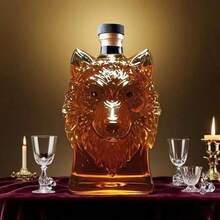 1 件创意狼头形玻璃醒酒器 - 耐用的威士忌、白兰地、苦艾酒瓶，底座稳定，便于旅行携带，适合酒吧和家庭聚会 - 独特的礼物创意，旅行饮料容器，优雅的艺术酒分配器 - 無色 - 查看 6