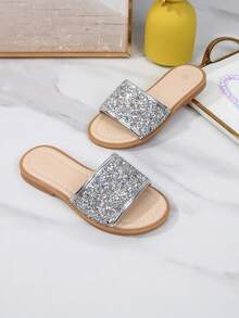 Girls' Fashion Casual Outdoor Beach Sandals, Comfortable Slip-On House Slippers - Silver - View 4