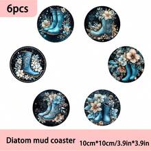 1 set/4 buc/6 buc/300 buc cizme albastre cu model de flori și stele, suporturi pentru pahare de noroi cu diatomee, suporturi pentru cafea, decorațiuni multi-ocazie pentru casă și restaurant, cadouri zilnice, decorațiuni de masă, decorațiuni zilnice, decorațiuni pentru petreceri tematice