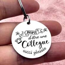 1pc Stainless Steel Colleague Thank You Keychain - Circular Floral Design, Engraved With "Thank You" And "You Are A Great Colleague", Elegant Appreciation Gift Suitable For BFF, Work Friends, Retirement, Mother's Day - Durable Keepsake, Suitable For Professional Friendship, Colleague Gifts, Sentimental Memento, Fashion Accessory, Polished Surface, Retirement Gift Christmas