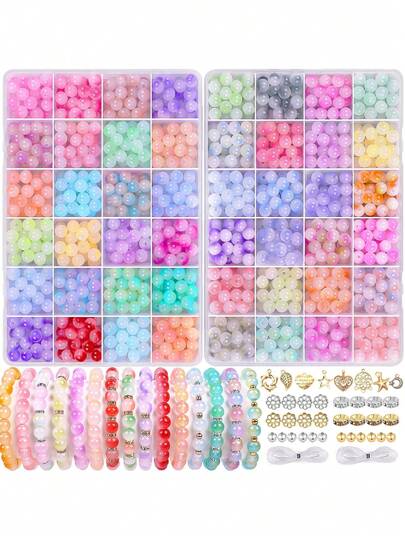 100/360/720 piezas de cuentas de vidrio para pulseras, cuentas de vidrio cristal de 8mm para hacer joyas, kit de fabricación de pulseras de la redondas, manualidades DIY para regalos de cumpleaños
