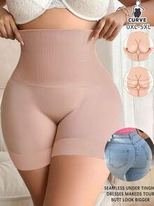 Plus Size Women High Waist Seamless Shaping Shorts - Apricot - View 4