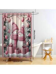 1pc/4pcs Christmas Theme, Pink Snowman Bathroom Set, Christmas Holiday Bathroom Decor, Bring Festive Atmosphere To Your Bathroom, Printed Shower Curtain With 12 Hooks, Bathroom Non-Slip Mat, U-Shaped Floor Mat And Round Toilet Lid Cover, Bathroom Set For All Scenarios