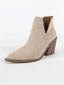 2024新款法式踝靴女款，英伦风秋冬新款尖头粗跟踝靴，后拉链设计 - 淺杏色 - 查看 18