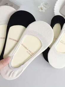 KIT 3 6 12 Pairs Black Flat Invisible Socks Unisex Solid Breathable Thin 35-40 - 黑與白 - 查看 7