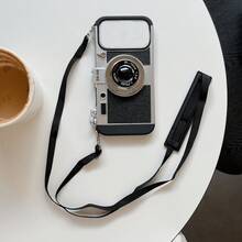 1pc Vintage 3D Camera Phone Case Compatible With Apple 16/16 Pro/16 Pro Max/17 Pro Max, S24 Ultra/S25 Ultra/S25/S25 Plus, Shockproof Camera Phone Cover With Detachable Strap, TPU+PC Material - Black - View 10