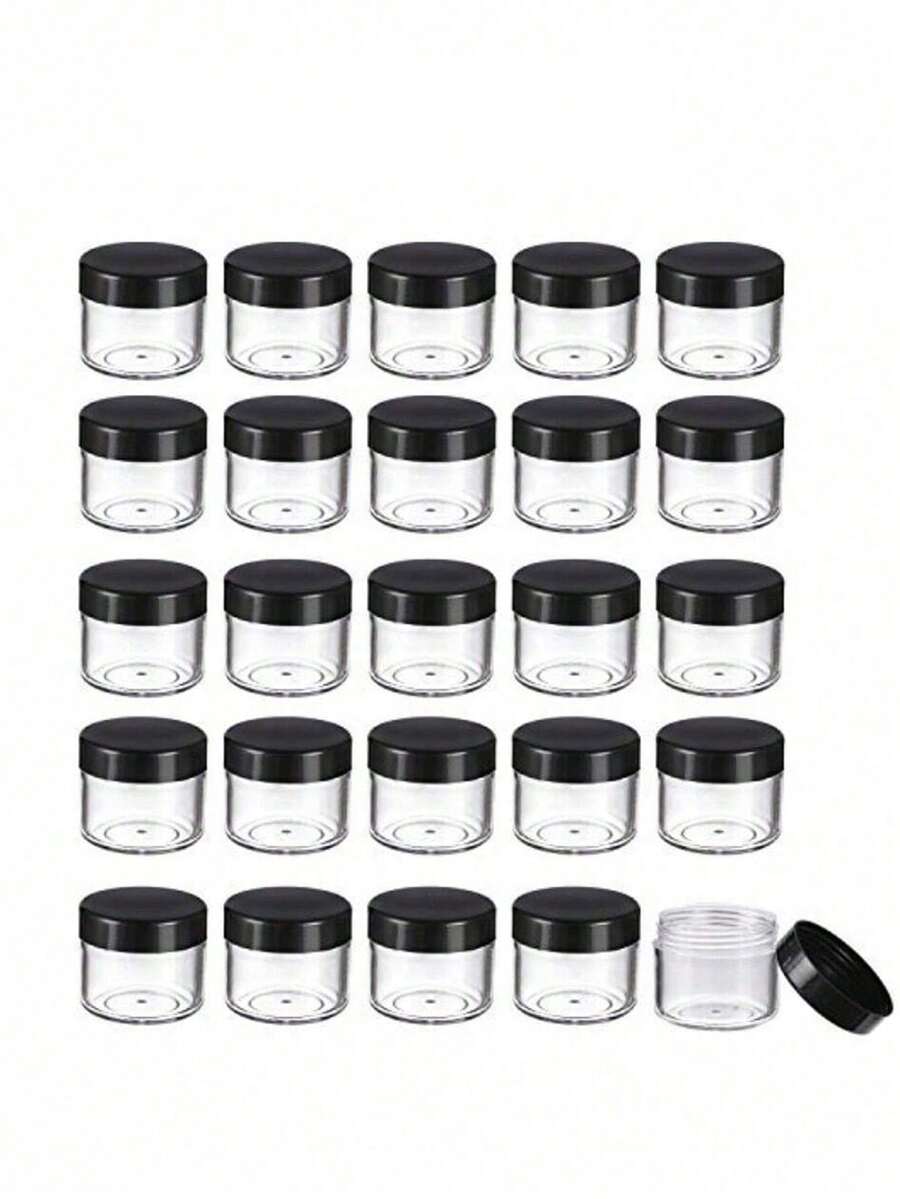 1/3/5/10 piezas Tarros de crema transparentes mini con tapas negras, envases de muestra de maquillaje pequeños, frascos de cosméticos de plástico vacíos transparentes, botellas de muestra transparentes para sombras de ojos, bálsamo labial, esenciales de viaje, frascos de muestra de cosméticos, mini botellas, adecuados para crema de tocador 10/15/25g, botellas envasadas, artículos del hogar, botellas de muestra de cosméticos, envases de viaje, portátil - Negro - Ver 1