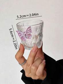 1/2 件独特设计蝴蝶冰透明迷你杯，小冰川饮水杯，优雅的家用玻璃器皿，办公室茶杯 - 彩色 - 查看 2