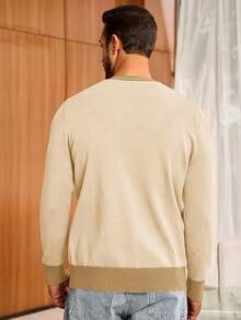 Men's Long Sleeve Button Down Knitted Cardigan Sweater With Pockets, Casual Style - 杏 - 查看 3