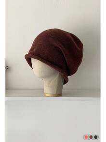 Bow Drawstring Design Knitted Beanie Hat, Warm Ear Protection, Autumn/Winter, Streetwear Chic Style, Handmade Knitted Pumpkin Hat, Thermal Lined For Warmth