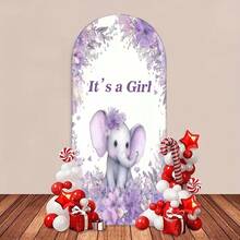 1pc/65pcs 2D Flat, Purple Elephant Arch Backdrop - Adorable Elephant With Floral Crown & Balloons Design, Polyester Fabric, Perfect For Youngsters' Baptism & Birthday Party Decorations, Youngsters Shower Decor Playful Design, Durable Party Accessory - Multicolor-04 - View 5