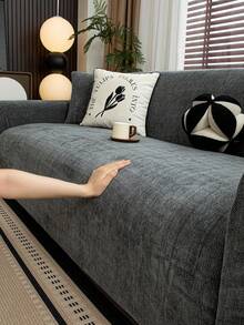 1 件雪尼尔人字纹沙发套，时尚奢华沙发保护套，装饰防滑防尘防刮沙发套，适合所有季节、卧室、客厅、书房、办公室 - 深灰 - 查看 9