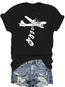 Camiseta con patrones interesantes para mujer y unisex, de verano, casual, transpirable, con personalidad, cuello redondo, manga corta, estilo urbano, versátil, adecuada para adolescentes y adultos - Negro - Ver 1