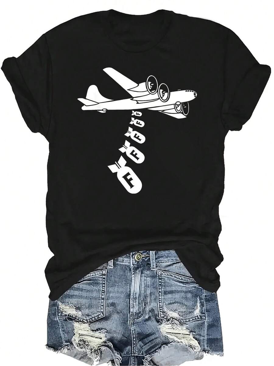 Camiseta con patrones interesantes para mujer y unisex, de verano, casual, transpirable, con personalidad, cuello redondo, manga corta, estilo urbano, versátil, adecuada para adolescentes y adultos - Negro - Ver 1