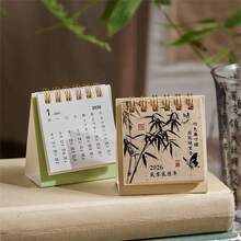 Mini calendar de birou 2026 - Operă de artă elegantă în stil chinezesc cu fluturi, bujori și modele din bambus, planificator lunar pentru decorul casei sau al biroului, organizator de birou | Calendar decorativ de birou | Construcție din hârtie, organizator de calendar de birou