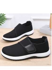 Casual Versatile Solid Color Sports Hook And Loop Lightweight House/Work Shoes, Anti-Slip Breathable Walking Sneakers